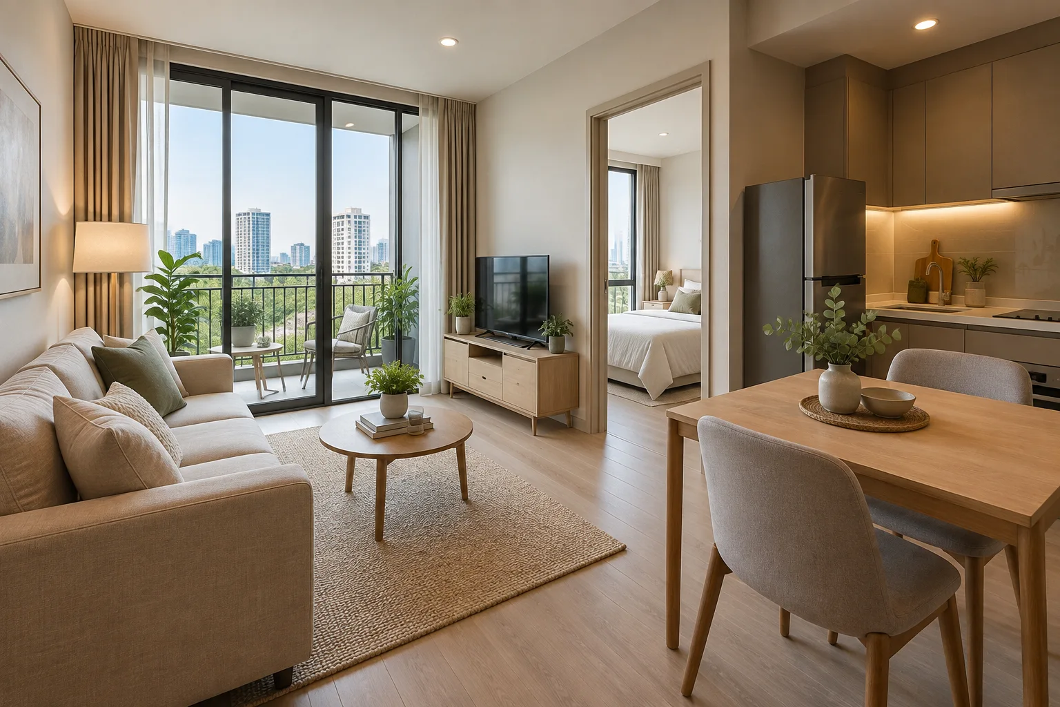 ภาพจำลอง AI สำหรับ condo-2 — คอนโด 1 ห้องนอน พร้อมอยู่ (ไม่ใช่ทรัพย์จริง)