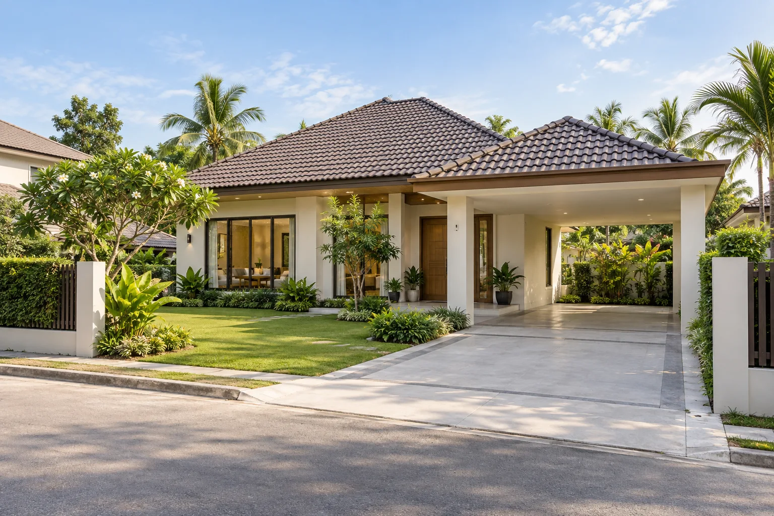 ภาพจำลอง AI สำหรับ house-2 — บ้านเดี่ยวชั้นเดียว สวนร่มรื่น (ไม่ใช่ทรัพย์จริง)